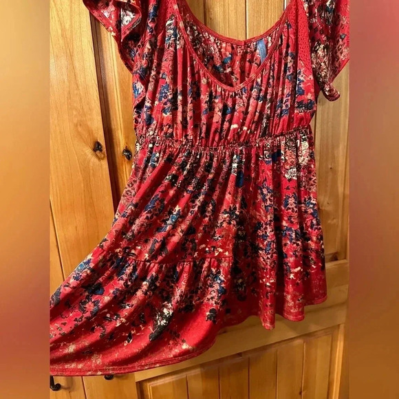 Free People Red Silky Top Size L - Picture 5 of 9